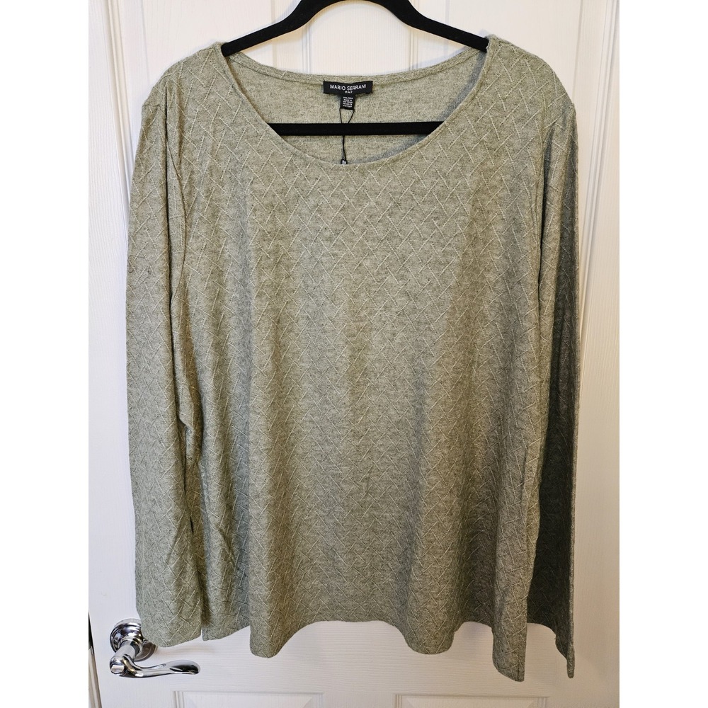 NWT Mario Serrani Women's Green Textured Long Sleeve Round Neck Top, Size XXL